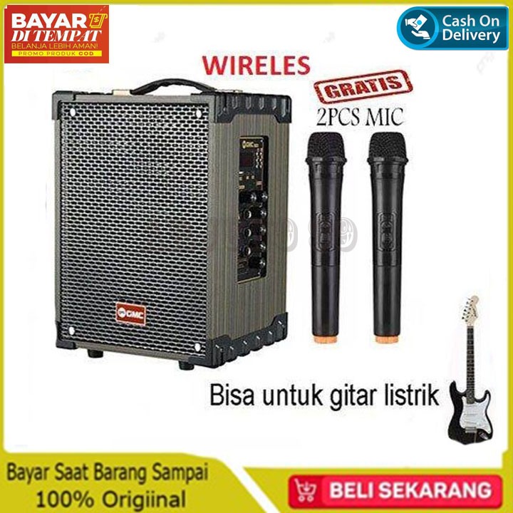 Speaker Gmc 899P Speaker Bluetooth 8 inch Bisa untuk Gitar Listrik Free 2 Mic Wireles Suara Ful BASS