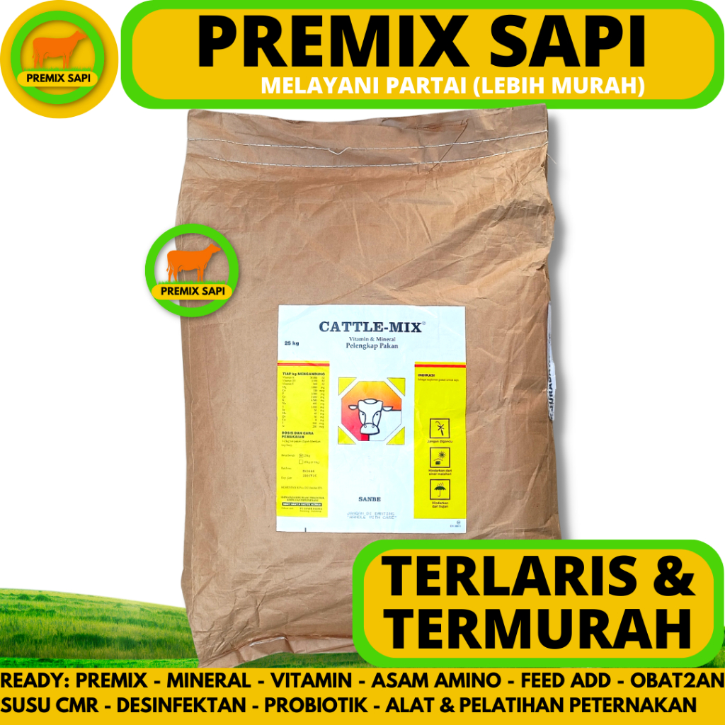 CATTLE MIX 25KG (1 SAK CURAH) SANBE - Mineral Vitamin Penggemuk Sapi Kambing Hewan Ternak Premix Cat