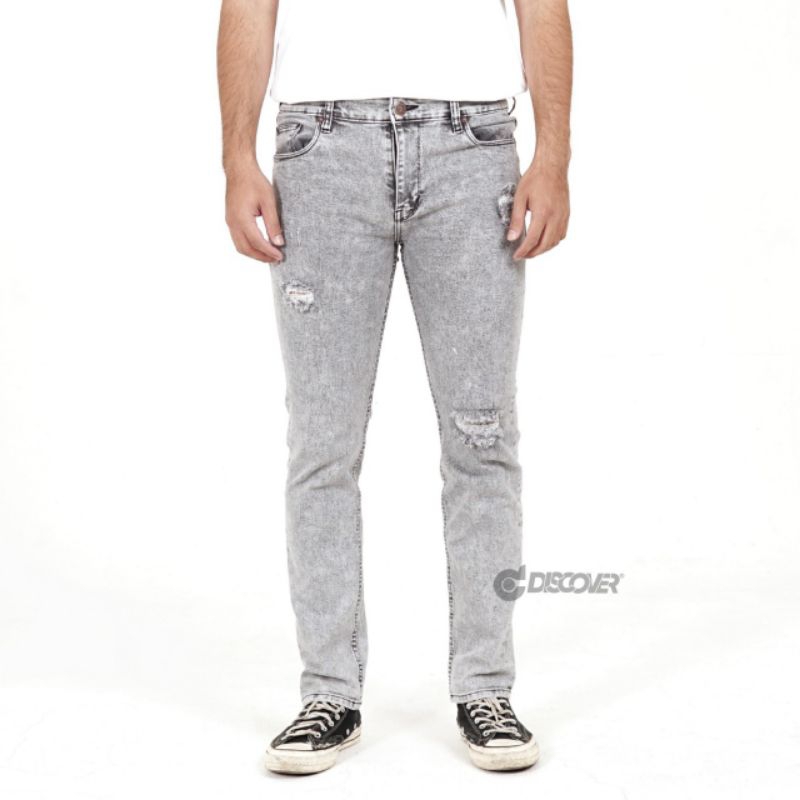 [ COD ] Celana Jeans Pria Grey Acid Sobek Ripped Slimfit Original Discover - Denim Slimfit Stretch