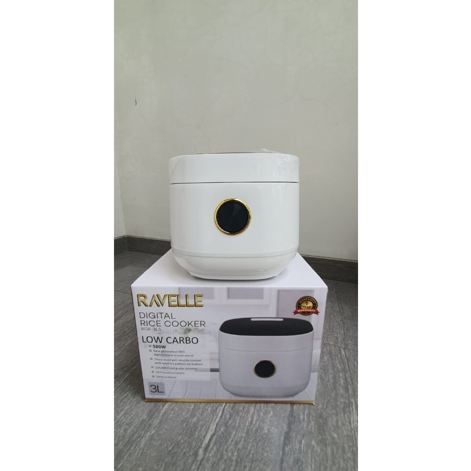 Ravelle Digital Rice Cooker Low Carbo 3L (1.2L Nasi) -White