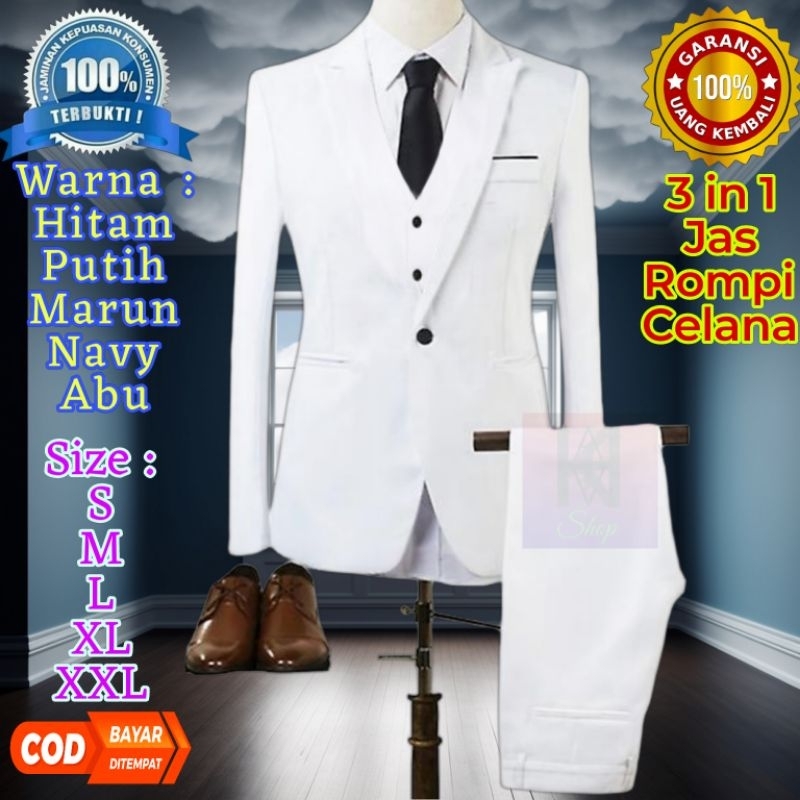3 in 1, JAS BLAZER PRIA + KEMEJA + CELANA, NIKAHAN, WISUDA, KANTORAN, FORMAL, NON FORMAL