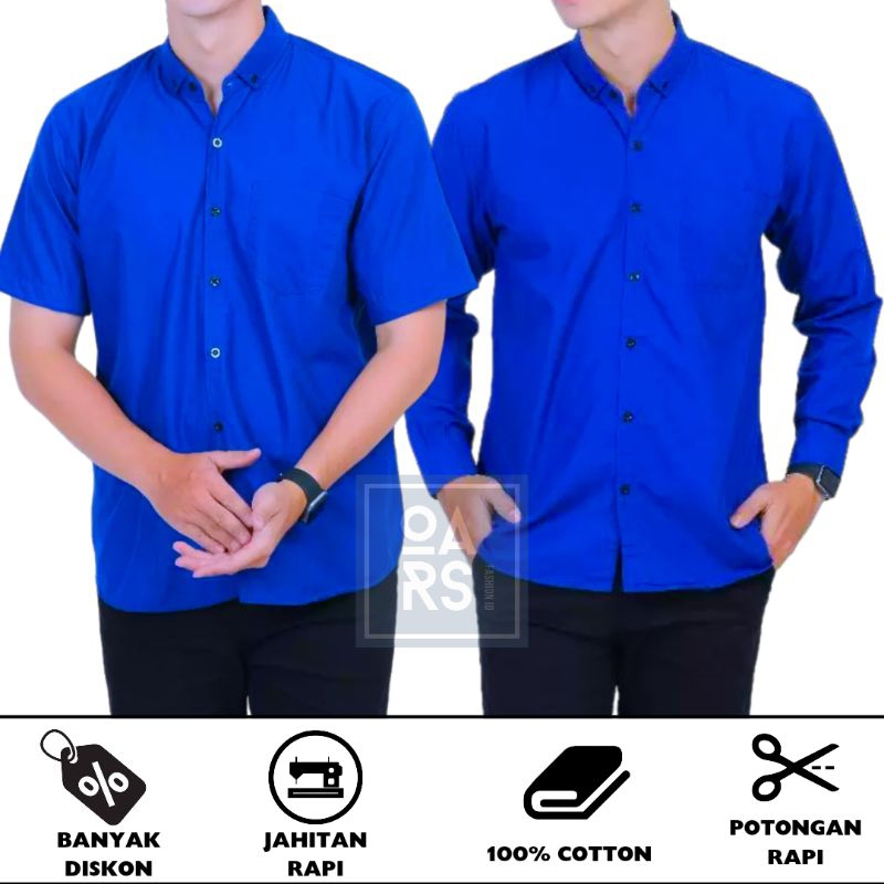 Kemeja Couple Ayah dan Anak laki laki polos lengan panjang dan pendek warna biru elektrik bca biru t