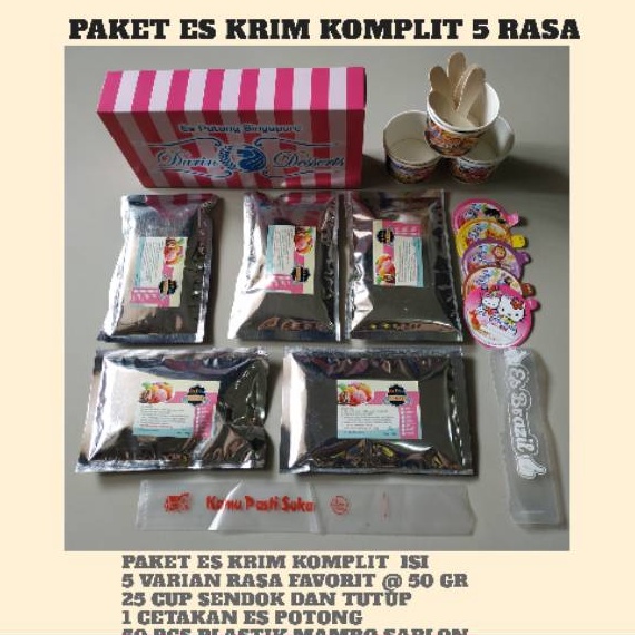 

TIPE CWC368 ice cream paket 5 rasa komplit gratis plastik es mambo sablon dan plastik es pencil