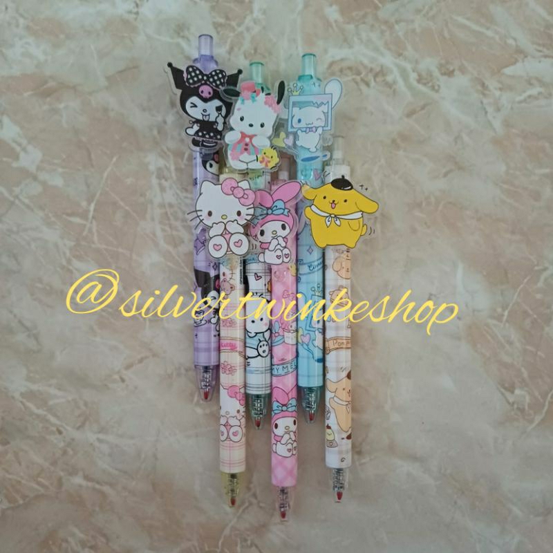 

Bolpen tinta hitam karakter sanrio hello kitty kuromi my melody cinnamoroll pulpen ballpoint pen cetek tekan acrylic akrilik alat tulis altul stationery stationary pompompurin bolpoin pena figure unik lucu mekanik pensil pencil penggaris ruler penghapus