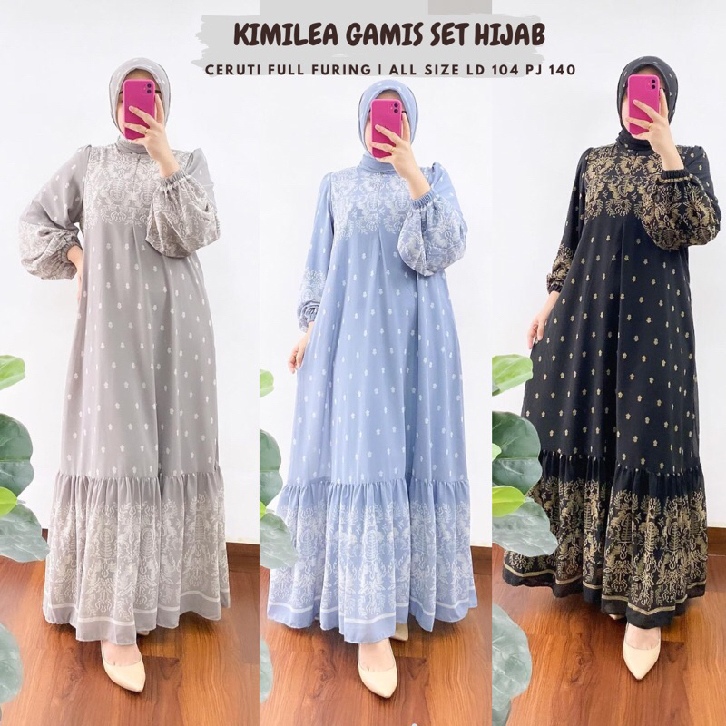 Kimilea Signature Dress Free Hijab Senada Ld 104/Dress Ceruti Plisket Kondangan Pesta Bridesmaid Leb