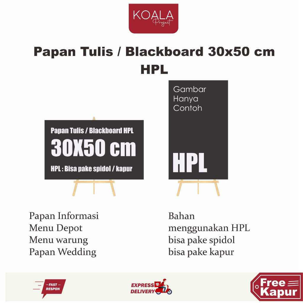 

HPL PAPAN TULIS KAPUR HITAM BLACKBOARD CHALKBOARD 30X50 CM MINI + STANDING - KOALA PROJECT