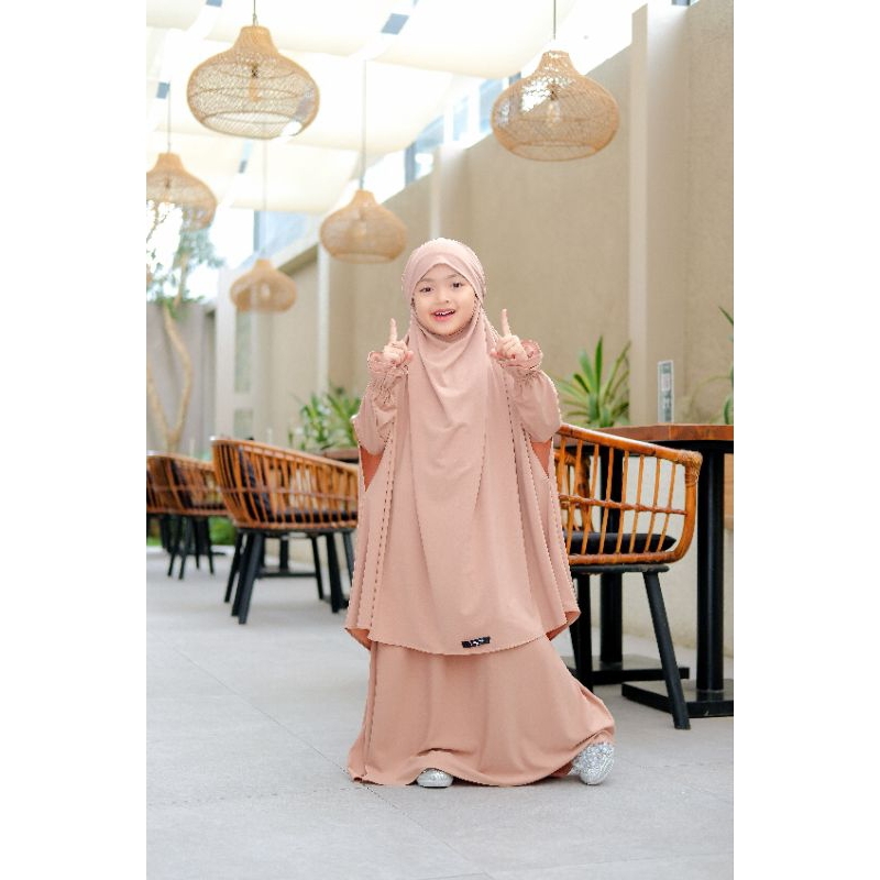 Gamis anak perempuan 2 sampai 12 tahun AMIRA Full Set French Khimar