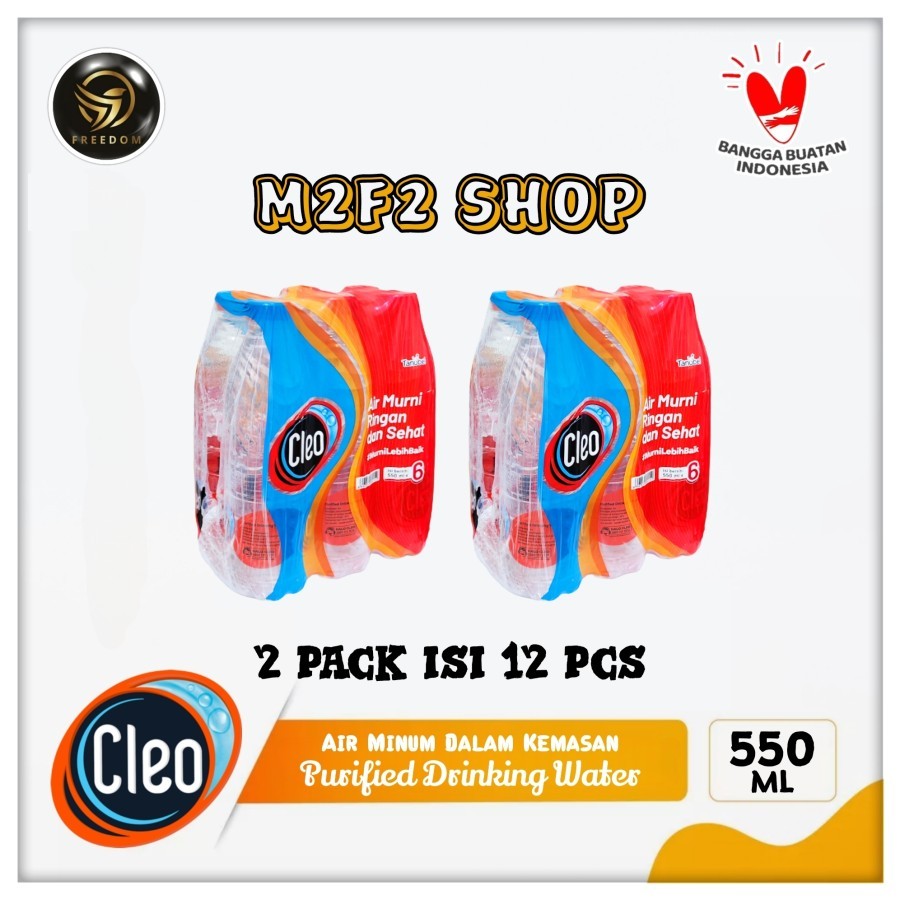 Air Mineral Cleo Botol Tanggung Plastik Pet - 550 ml Kemasan 2 Pack (Khusus Bluebird/Gosend/Grab)