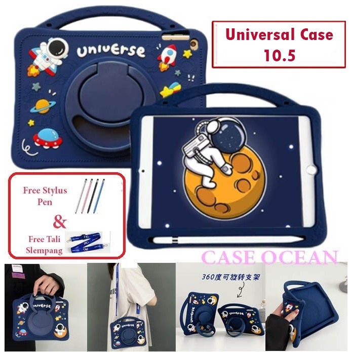 Olike Edu Tab E3 10 SoftCase Soft Case Anak Kids Astronot Slot Pen Holder Rotate Lucu Standing Jinji