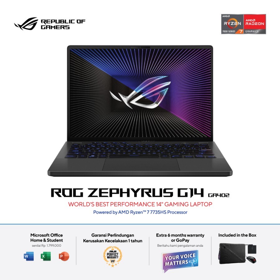 ASUS ROG ZEPHYRUS G14 GA402NU-R745G6G-O R7-7735HS/16GB/512GB/RTX4050 6GB/14.0/WIN11+OHS2021/ANIME MA