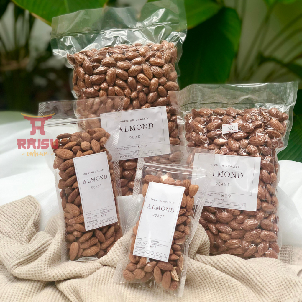 

ALMOND PANGGANG ROASTED - UNSALTED , FRESH DARI OVEN LANGSUNG , SIAP SAJI 250 - 500 GRAM RAISU URBAN