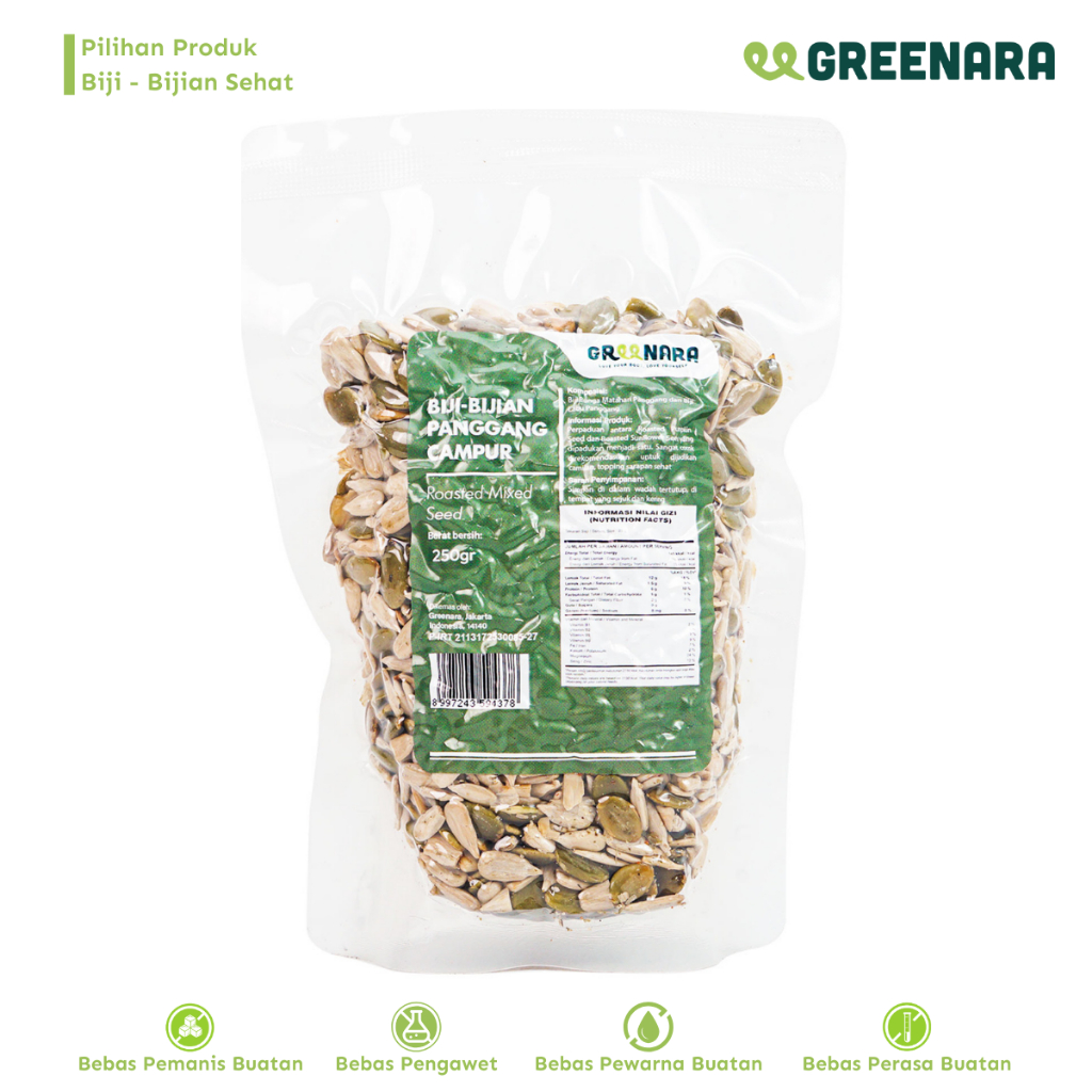 

Greenara - Biji Panggang Campur (Kuaci,Biji Labu) 250gr / Roasted Mixed Seeds