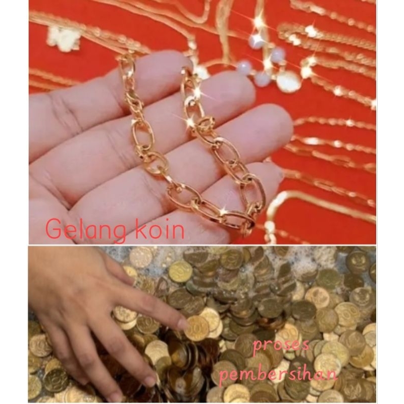 Gelang koin model rantai gold lapis Emas 10k anti luntur