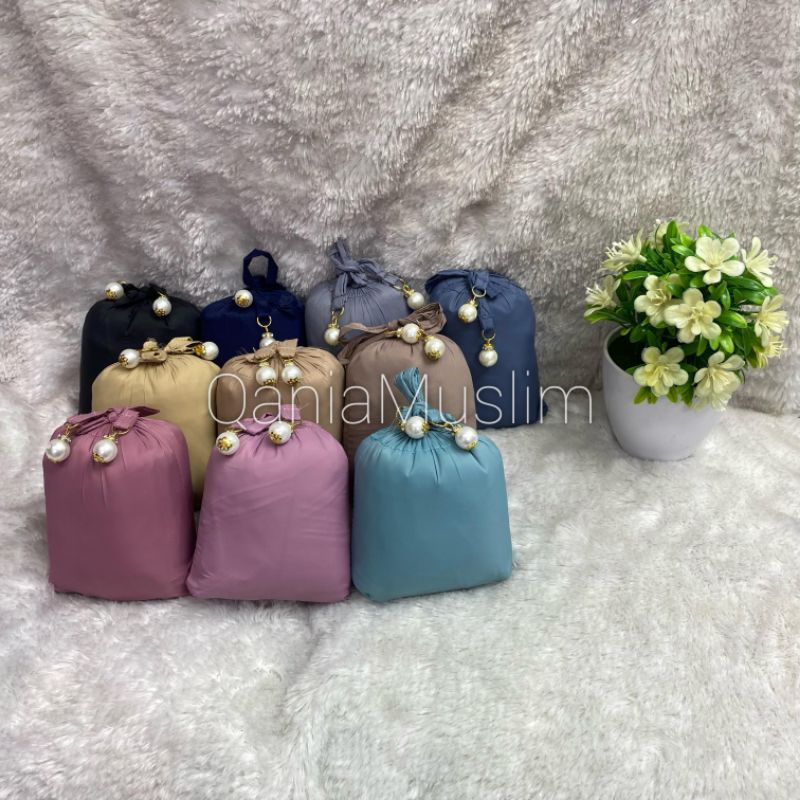 Mukena Mini Pouch Travelling Parasut Korea Polos 2in1 Tas Serut