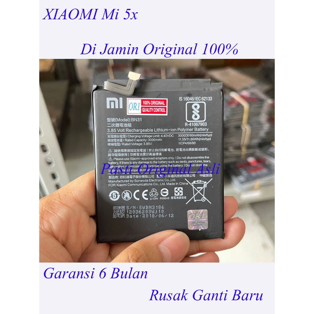 Baterai Battery XIAOMI Mi 5x BN31 Original 100% Mi A1