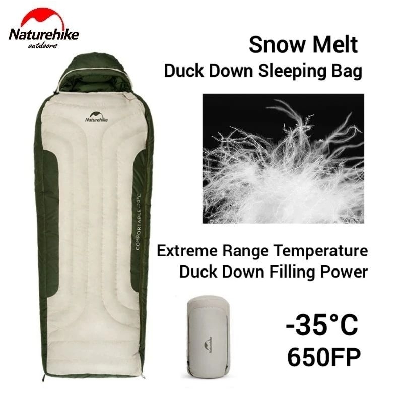 SLEEPING BAG MUMMY NATUREHIKE CNH22SD007 SNOW MELTING DUCK DOWN HOLLOW COTTON -35° KANTONG TIDUR CAM