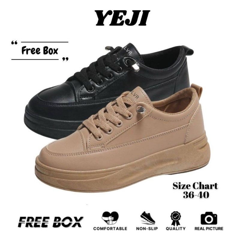 Original "FREE BOX" LV0081 Sepatu Sneakers Wanita Casual Polos PU 