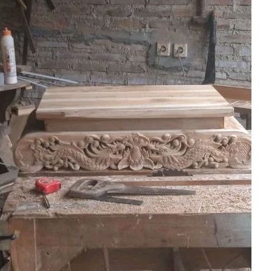 meja bonsai ukiran naga kayu jati / meja bonsai kayu jati