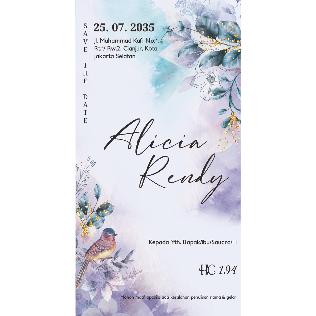 

Undangan Pernikahan Flower Bird Soft (HC 194 - Lipat 2)