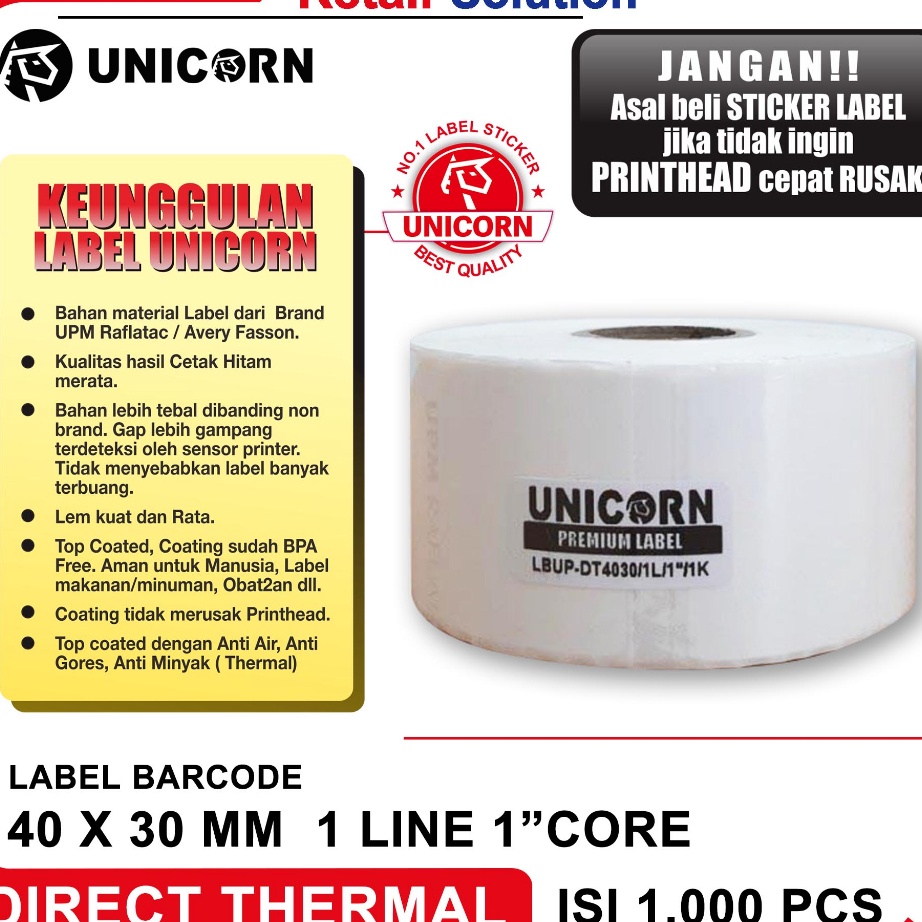 

MODEL RMV106 Unicorn Stiker Label Barcode Thermal 40x30 mm / 40 x 30 mm / 40x30mm / 4x3CM