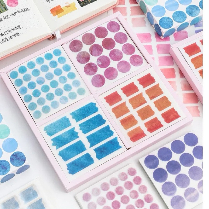 

Bullet Journal Kit | (10 Pcs) Watercolor Dot and Brush PVC Sticker Sheets ~ Decorative Sticker