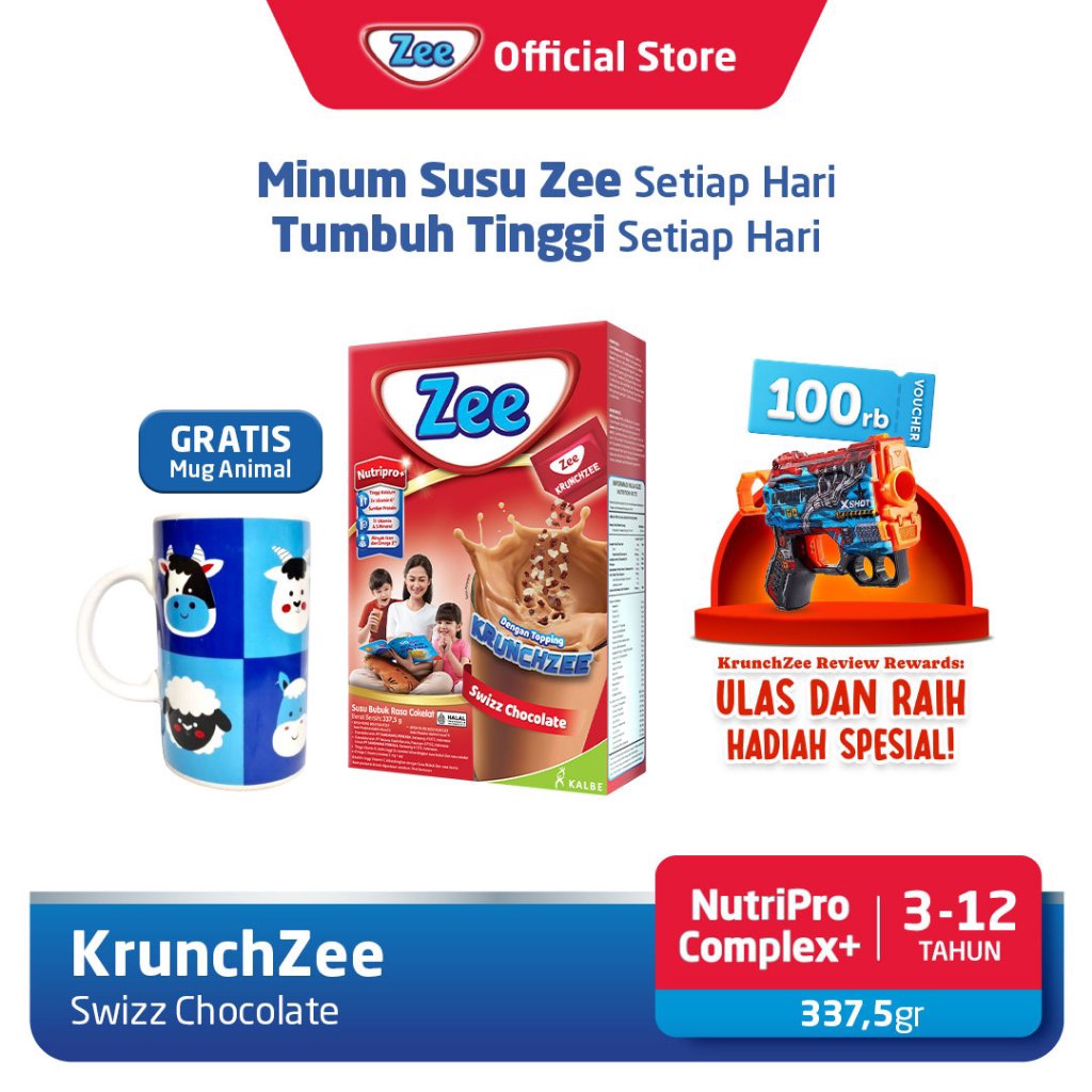 

✨Grosir✨ Zee KrunchZee Swizz Chocolate Milk 337.5gr Free Mug Animal !