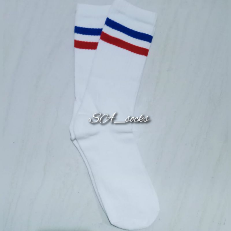 KAOS KAKI OLDSCHOOL PUTIH GARIS BIRU MERAH