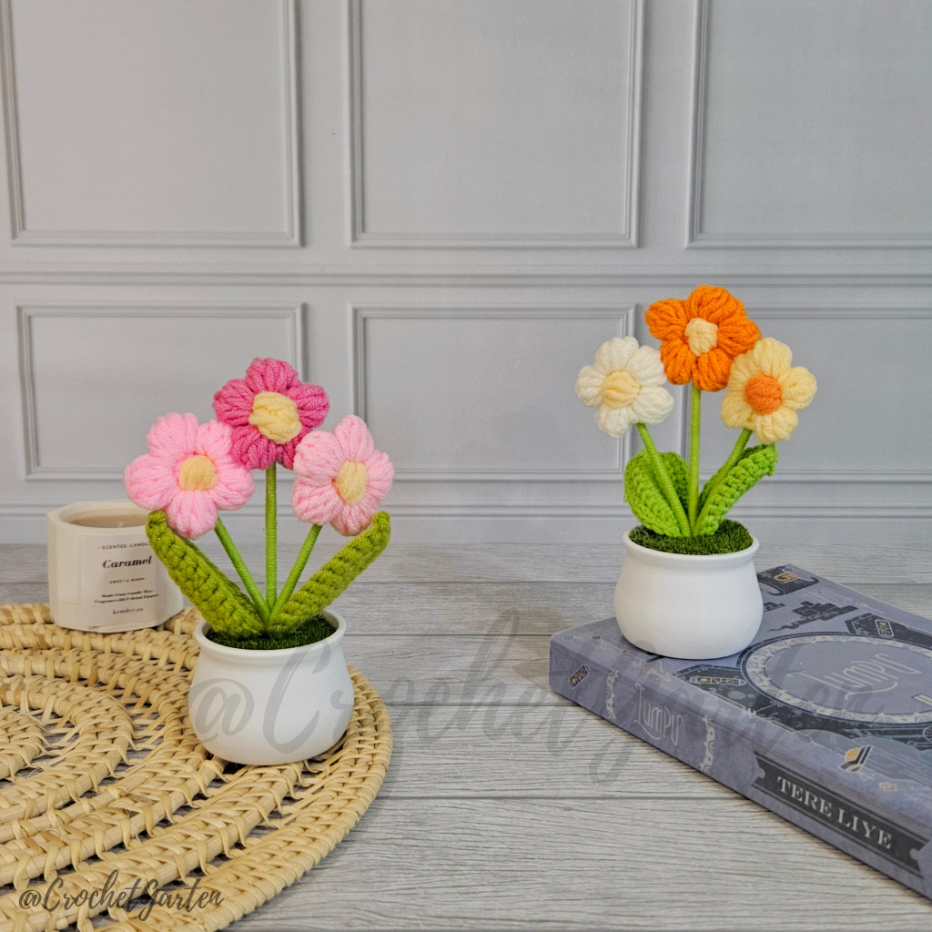 BUNGA CROCHET PUFF POT Bunga Rajut Puff Dekorasi Rumah Hiasan Meja Hadiah Kado Souvenir Rajut