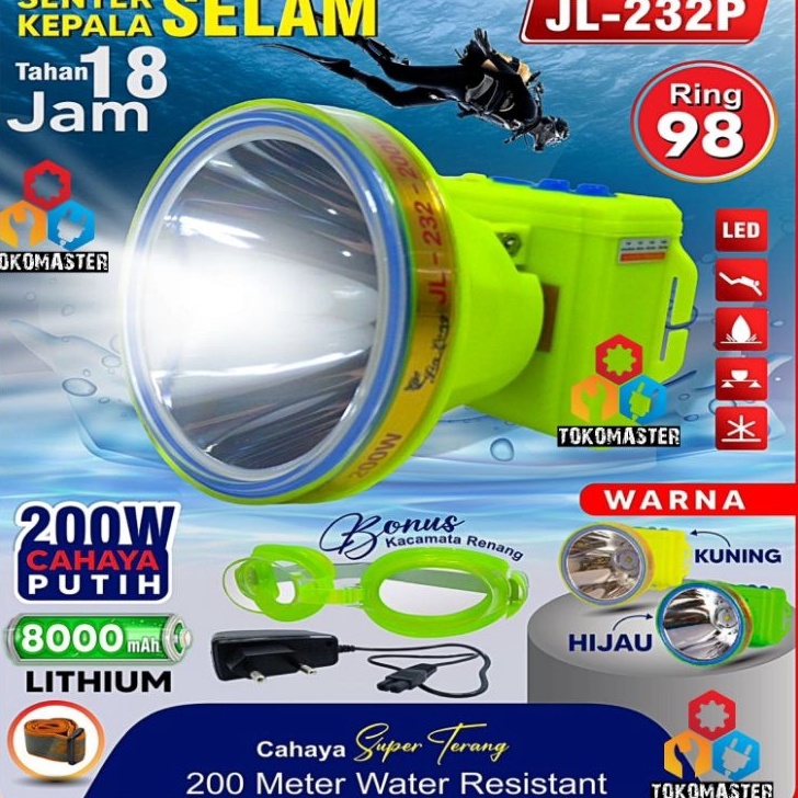 Banyak Peminat 200WATT SENTER KEPALA SELAM Headlamp Diving Snorkeling Anti Air 200W Menyelam Renang 
