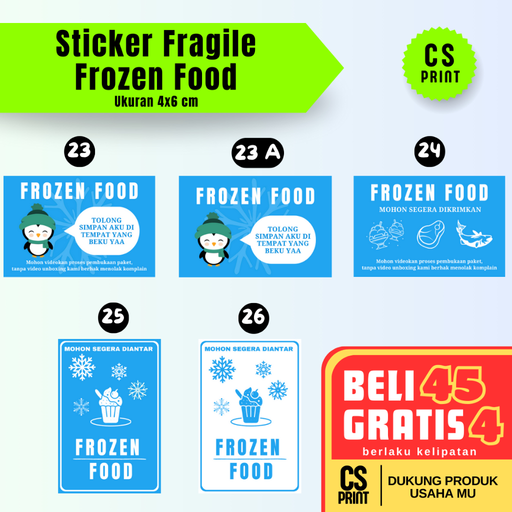 

stiker frozen food | stiker makanan beku | ukuran 4 x 6 cm | stiker pengiriman label | stiker fragile