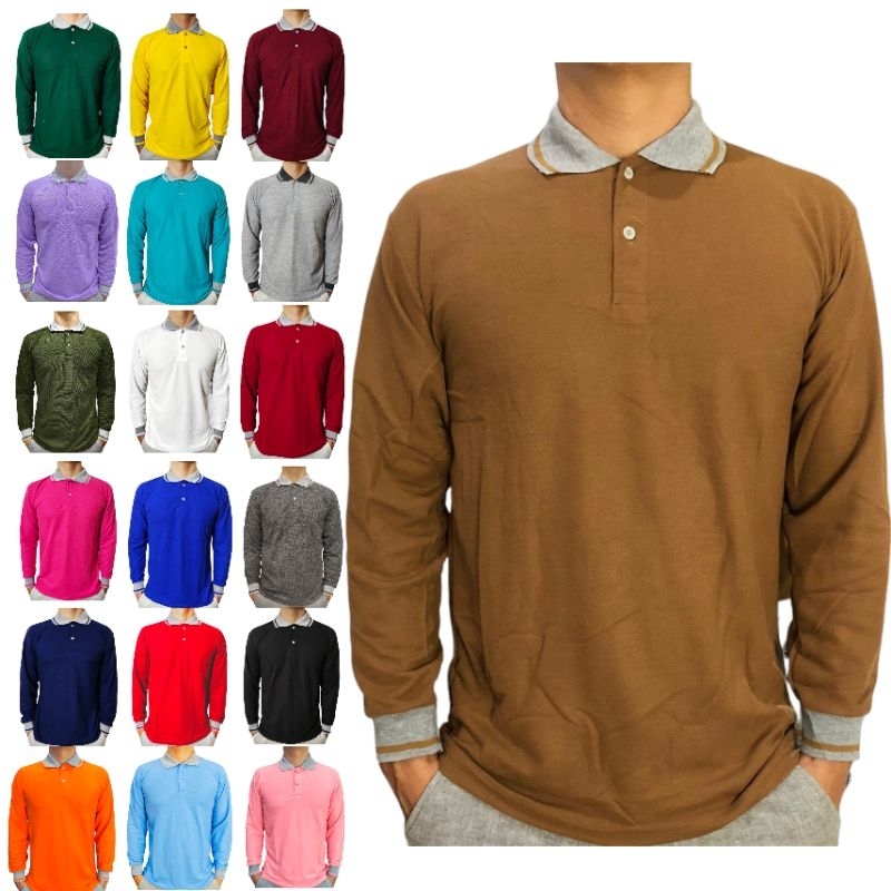 Kaos Polo shirt kerah polo Kerah Lakos Polos Lengan Panjang size M L XL XXL XXXL