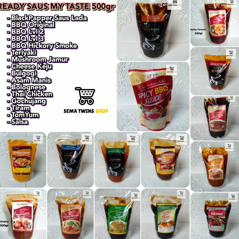 

Bay4r Di T3mpat MY TASTE SAUS 500gr | Saus Lada Blackpepper | BBQ Barbequ | level 2 | level 3 | Teriyaki | Bulgogi | Mushroom | Bolognese | Cheese Keju | Thai Chicken | Gochujang | Asam Manis | Chili | Tomyum Saos Instant New_Product