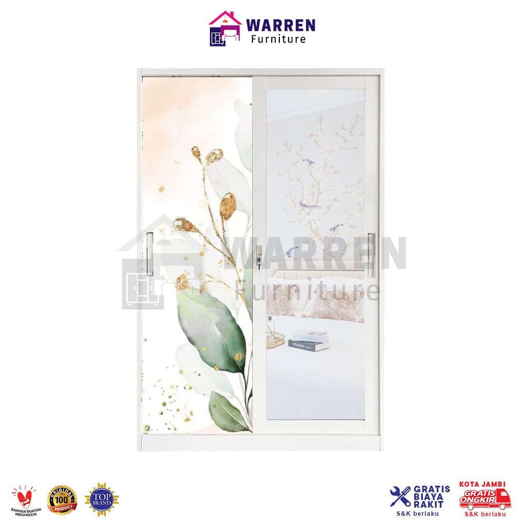 Lemari Pakaian Besi / Lemari Baju Besi 2 Pintu Sliding Pintu Geser