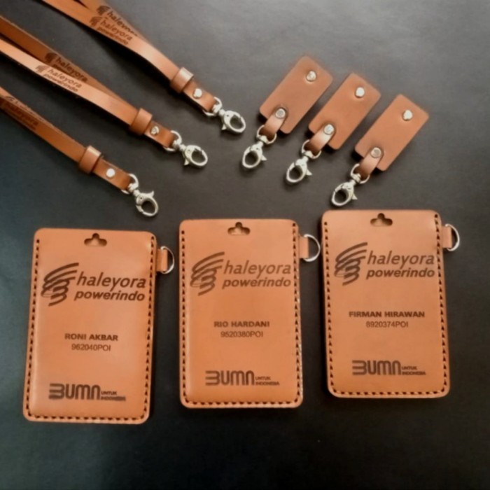 

Name Tag Kulit Asli Custom Logo, Id Card Holder Kulit Asli Custom, Lanyard Kulit