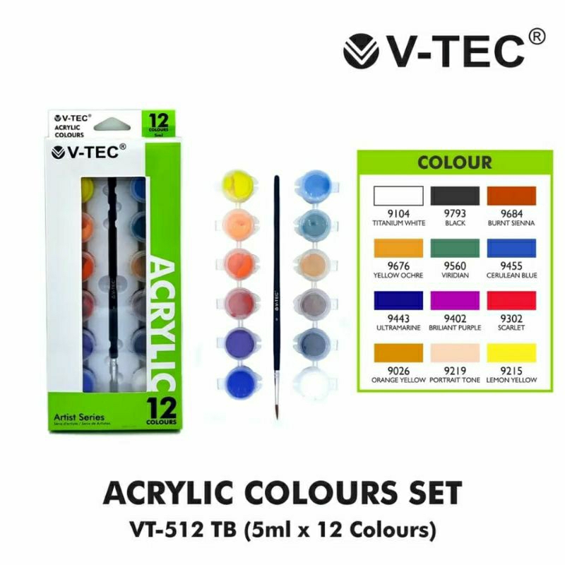 

ACRYLIC COLOR V-TEC /CAT AKRILIK 12 WARNA VTEC VT-512 TB