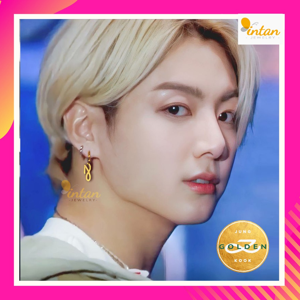 Anting Jungkook Golden BTS Series II Titanium Jung Kook Custom Giwang Anting-anting Hook Jeon Jeong-