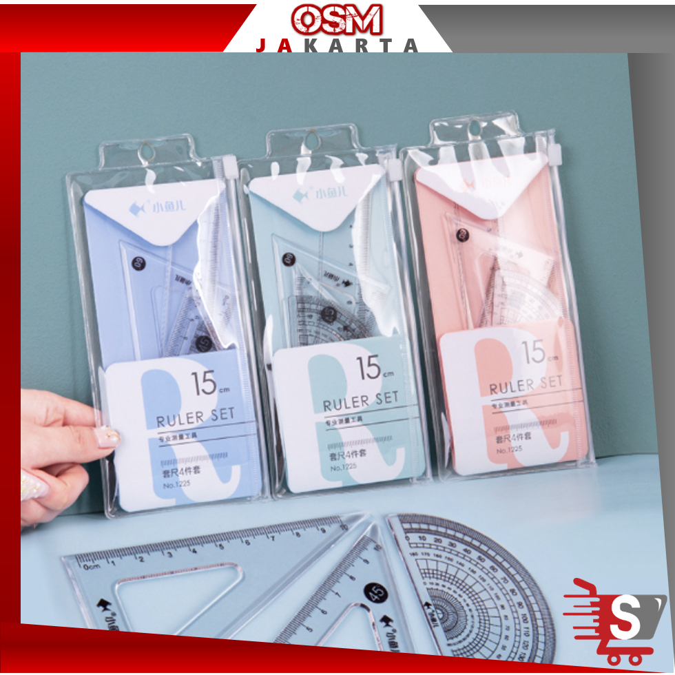 

OSM JKT S6135 Penggaris Set 4 In 1 / Perlengkapan Sekolah Menggambar Motif Polos / Ruller Set Transparant / Penggaris Bening Polos