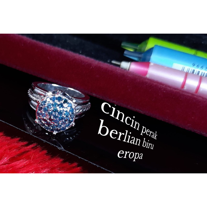 cincin perak berlian biru