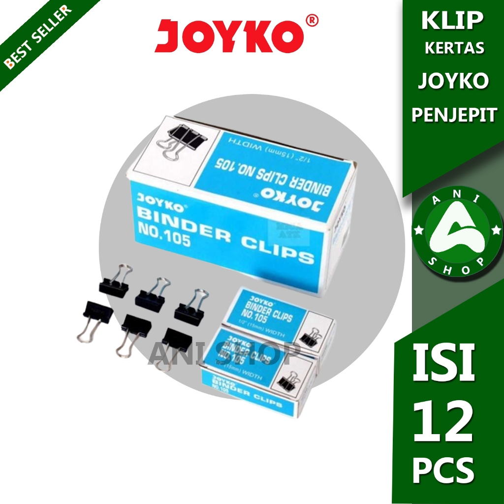 

JOYKO BINDER CLIP 15 mm KLIP KERTAS NO 105 1 BOX/GROS ISI 12 KOTAK KECIL