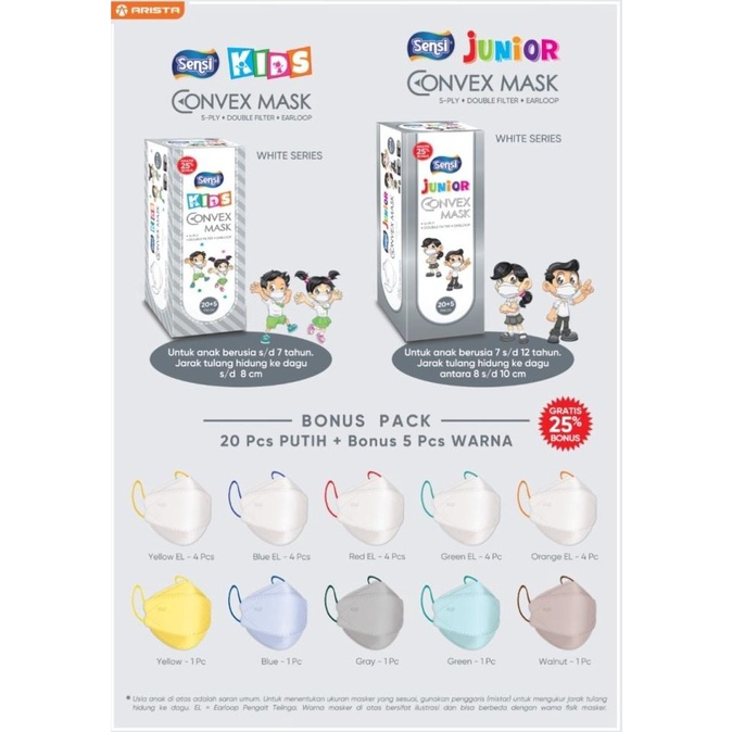 Sensi Masker Convex 5Ply Kids Junior Anak anak KF94 SENSI Evo Isi 25