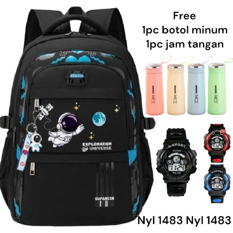 MALL Tas sekolah anak laki laki astronot tas ransel untuk anak SD SMP FREE raincover untuk tas ?