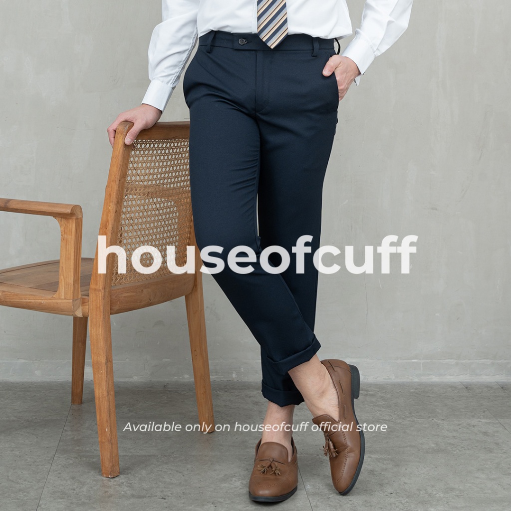 Houseofcuff Celana Bahan Kerja Ankle Button Slim Fit Navy