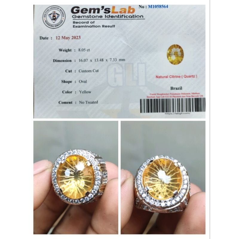 batu cincin natural yellow citrine include sertifikat