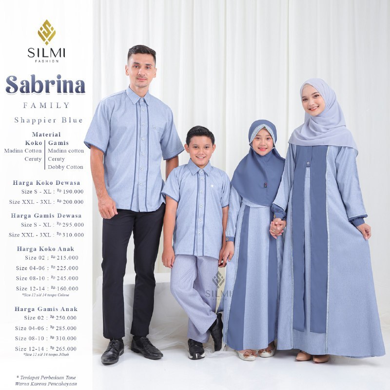 SARIMBIT LEBARAN SILMI TERBARU SABRINA FAMILY WARNA SHAPPIER BLUE || SERAGAM KELUARGA BAHAN ADEM GAM