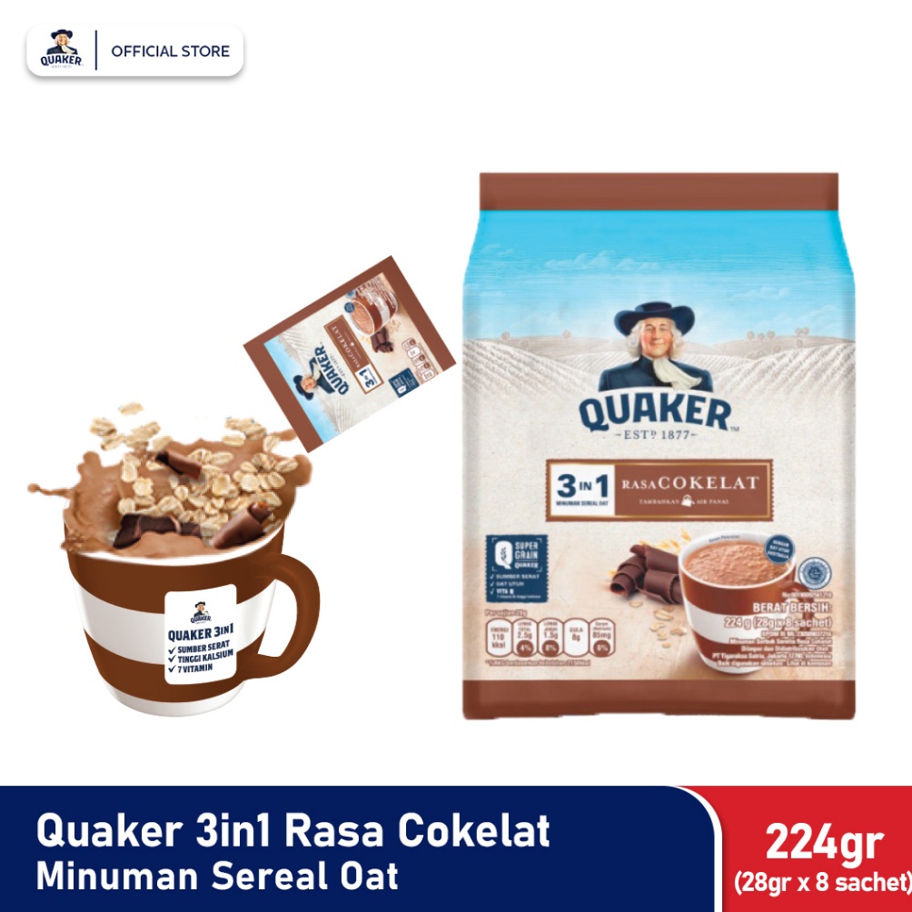 

Kir!m Sek4rang Quaker 3in1 Chocolate Polybag 224g Minuman Sereal Oats (Isi 8 sachet) [220]