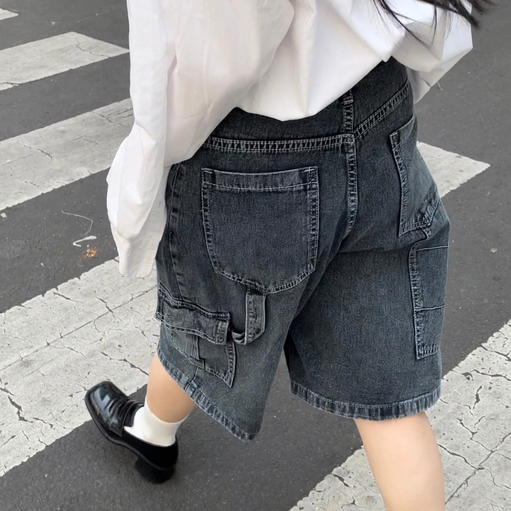 TERLARIS MAESON GEORGE JORTS JEANS SHORT DENIM CELANA DENIM JEANS PENDEK LOW WAIST ACID DARK GREY