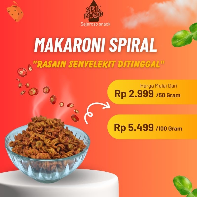 

MAKARONI SPIRAL/MAKARONI FUSHILI(MAKORAL), SEJEROSO SNACK rasain sepedas ditinggal