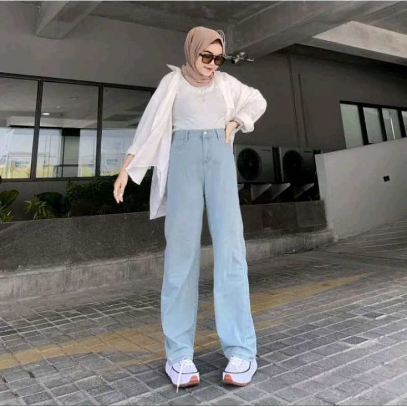 Highwaist Loose Kulot Jeans Model korean Style - Celana Jeans Wanita Boyfriend Model Terbaru 2023 - 