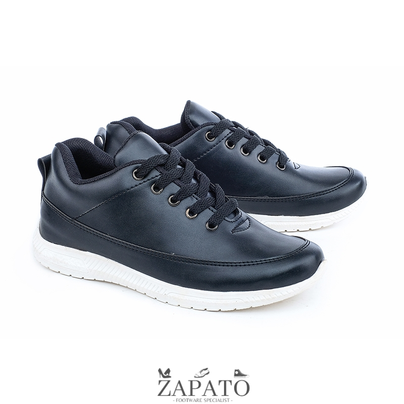 Sepatu Sneakers Kulit Anak Laki Laki Sekolah SD 6 7 8 9 10 Tahun Hitam - Zapato Official