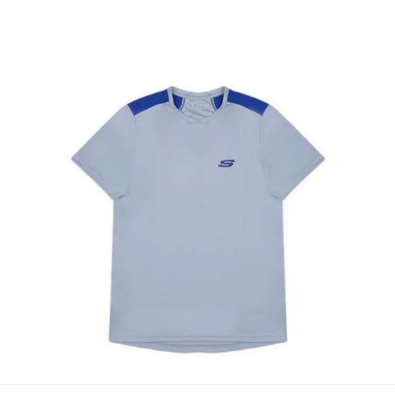 Original Kaos Olahraga Pria Skechers Men Running T Shirt Grey Blue